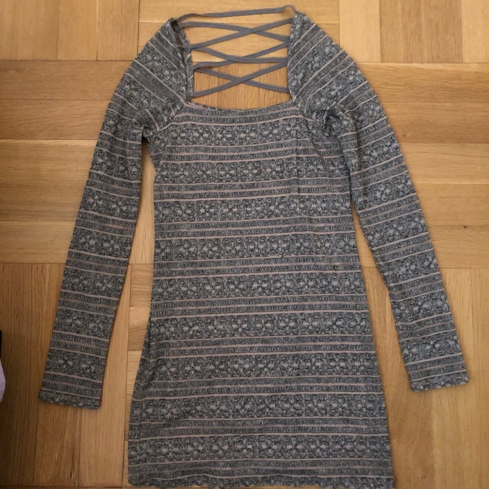 Free People long sleeve pink and grey lace dress